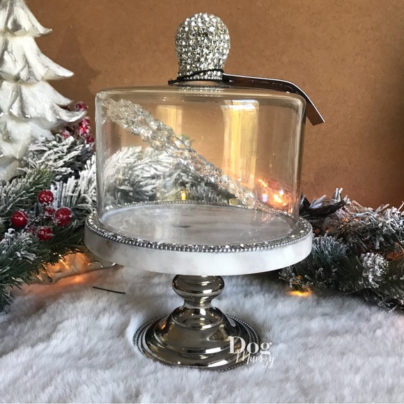 Tahari Marble Cake Pastry Glass Dome Metal Stand Holder Cheese Cloche - Picture 4 of 4